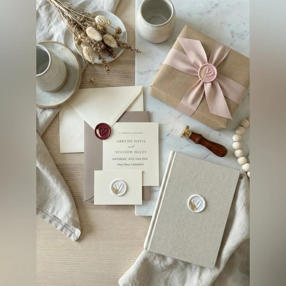 22k Gold Leaf Handmade Heart Wax Seals Wedding Invite Peel & Stick | 25 pack